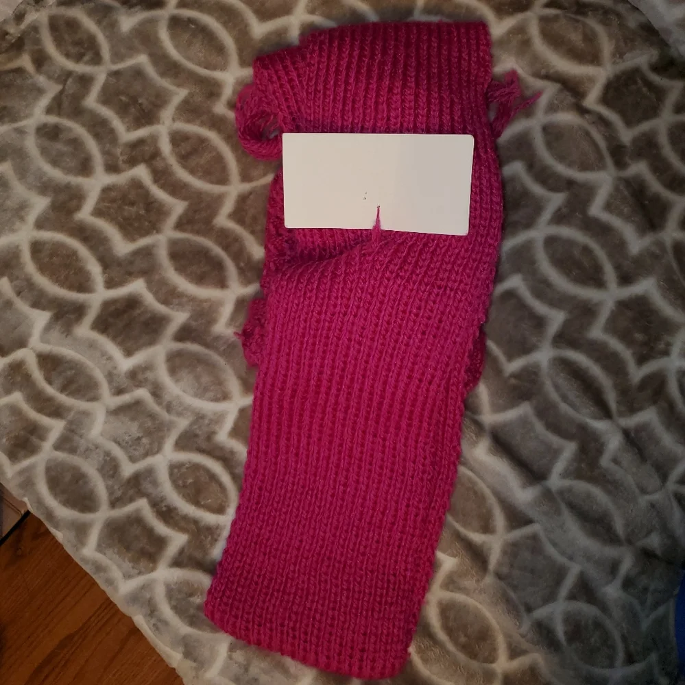 Pom Pom Knit Beanie and Scarf Set - Hot Pink